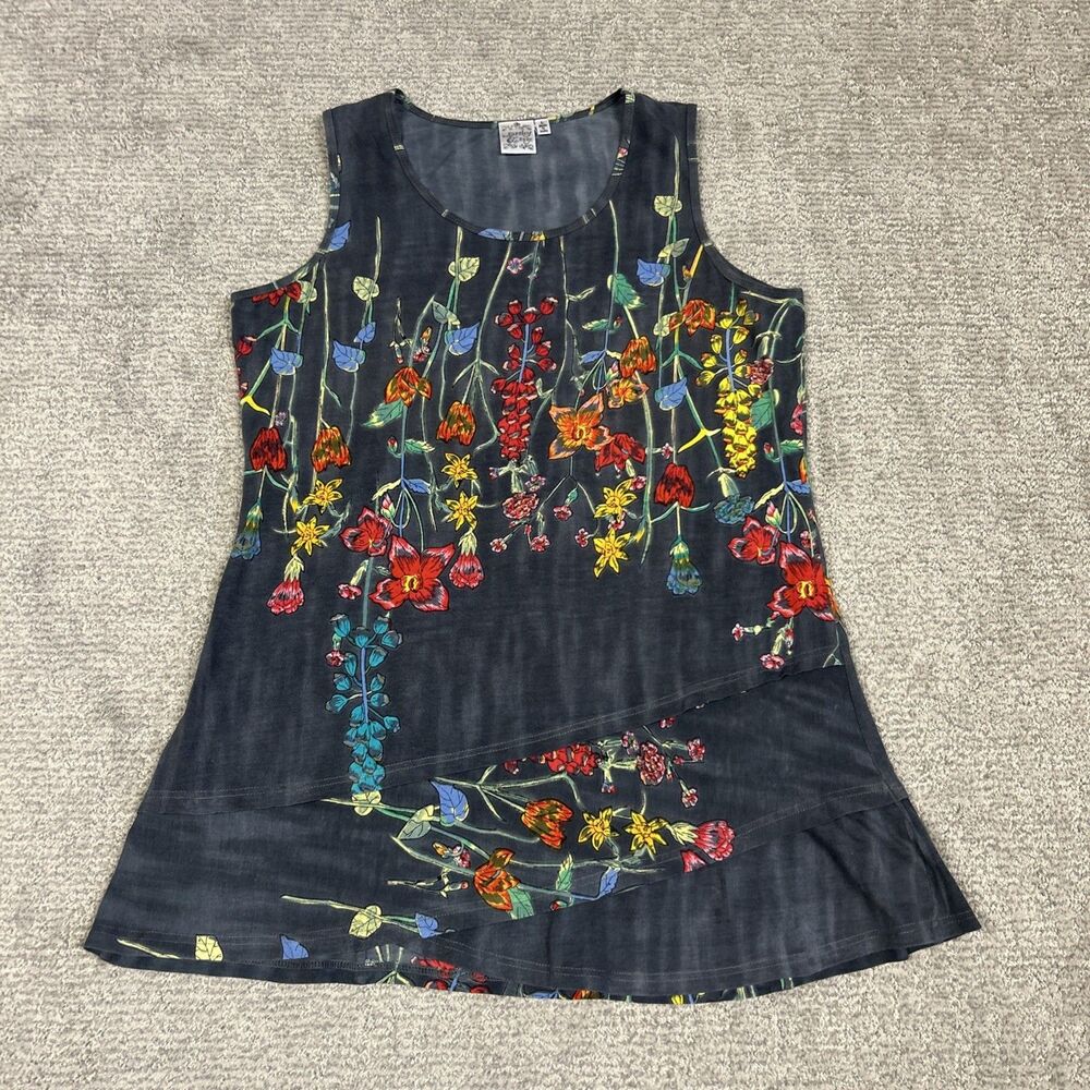 Parsley & Sage Tunic Top Womens Large Sleeveless Gray Floral Boho Layered Shirt